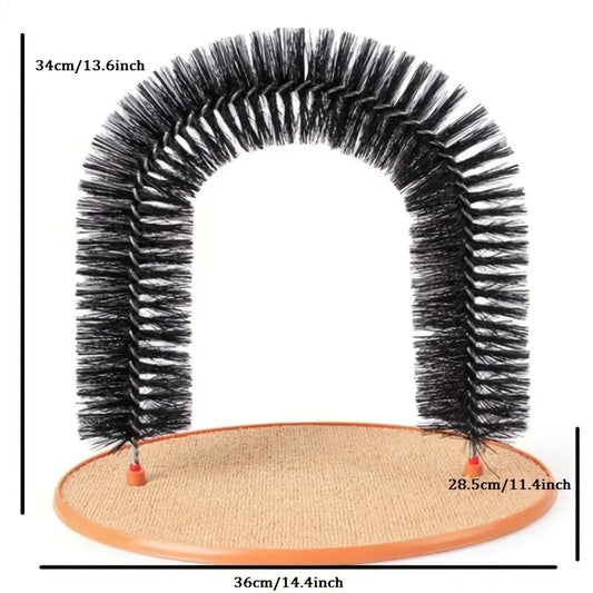 HomePaw Cat Self-Grooming Arch Brush and Scratch Pad - cat rubbing against grooming arch